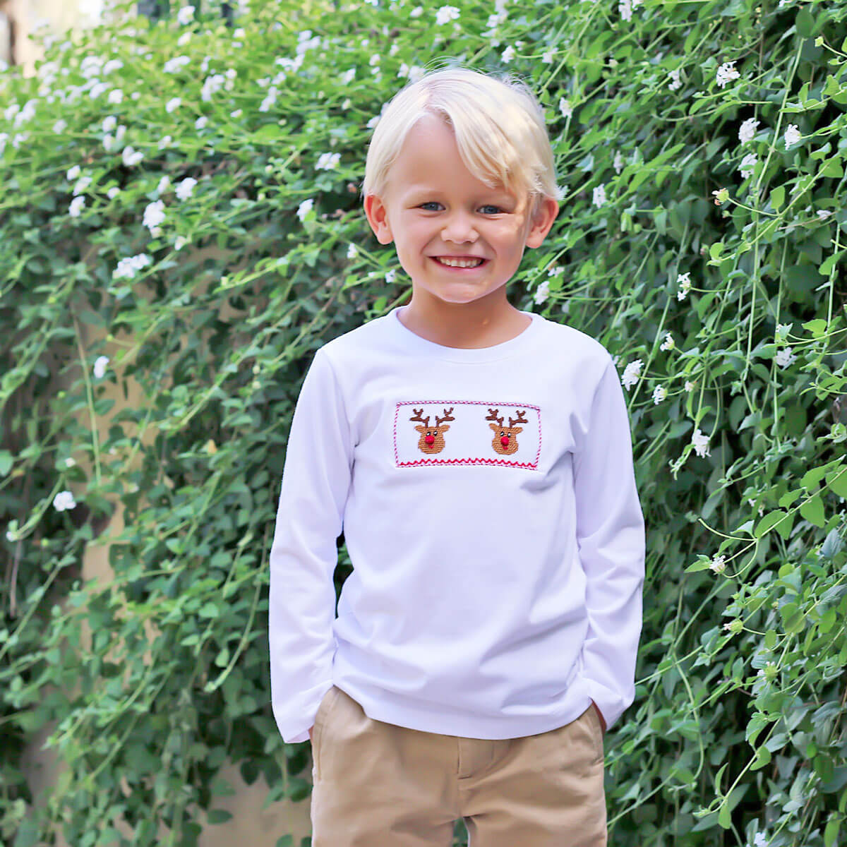 Reindeer Cheer Smocked Long Sleeve Shirt