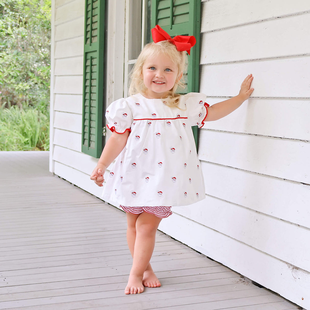 Happy Santa Schiffli White Blair Bloomer Set