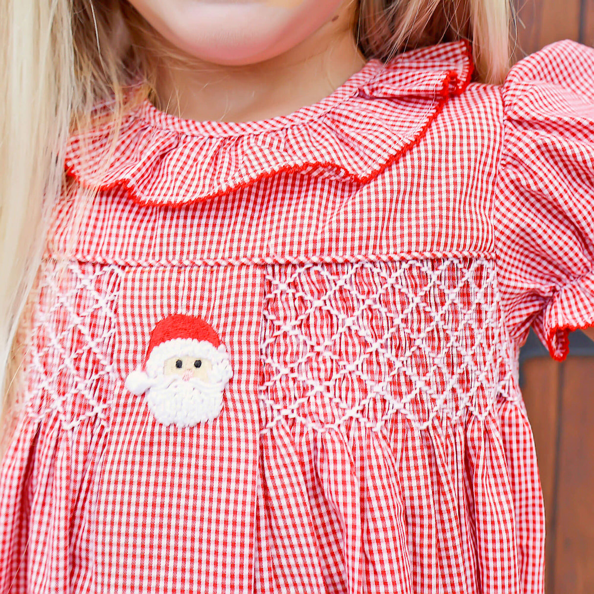 Santa's Favorite French Knot and Smocked Red Gingham Dress