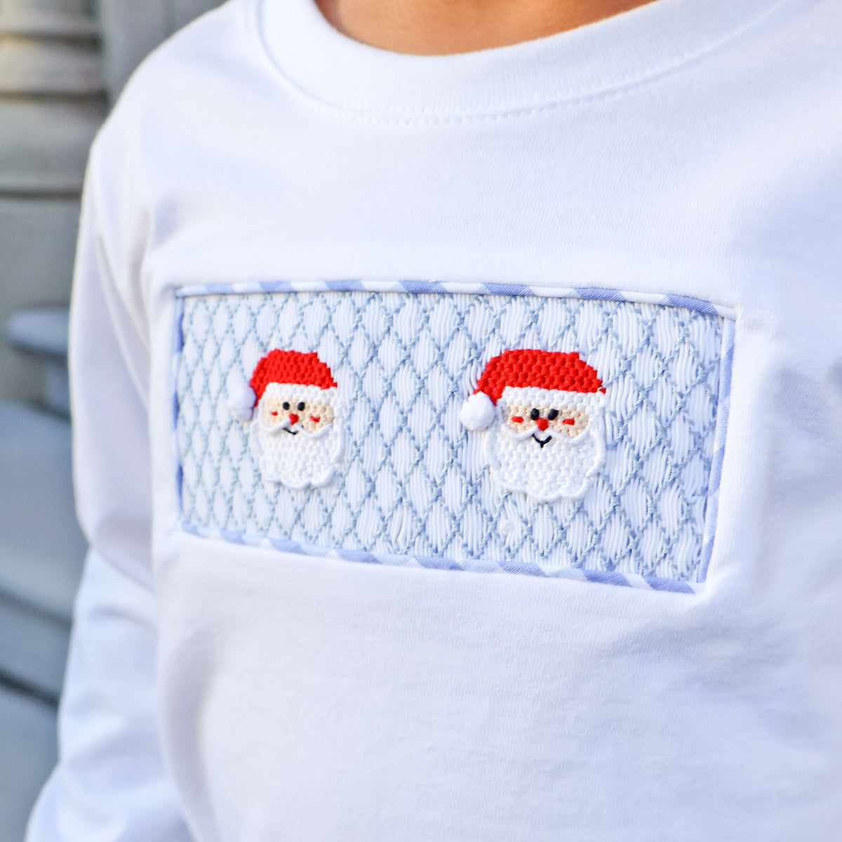 Happy Santa Smocked Blue Gingham Pant Set