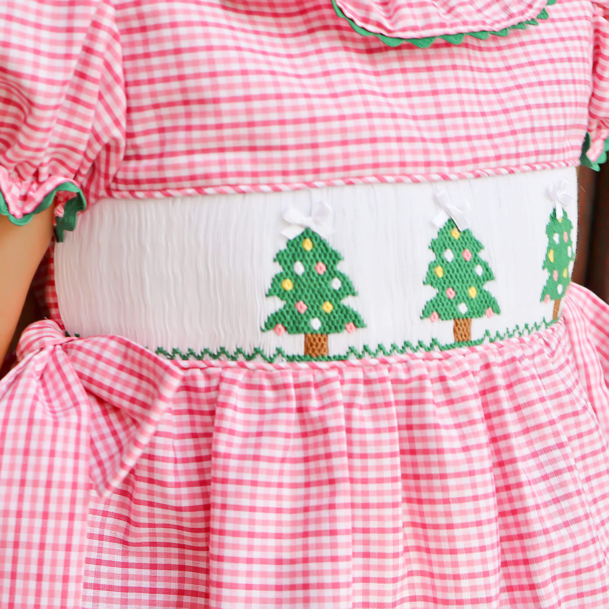 Christmas Tree Smocked Hot Pink Gingham Beverly Dress
