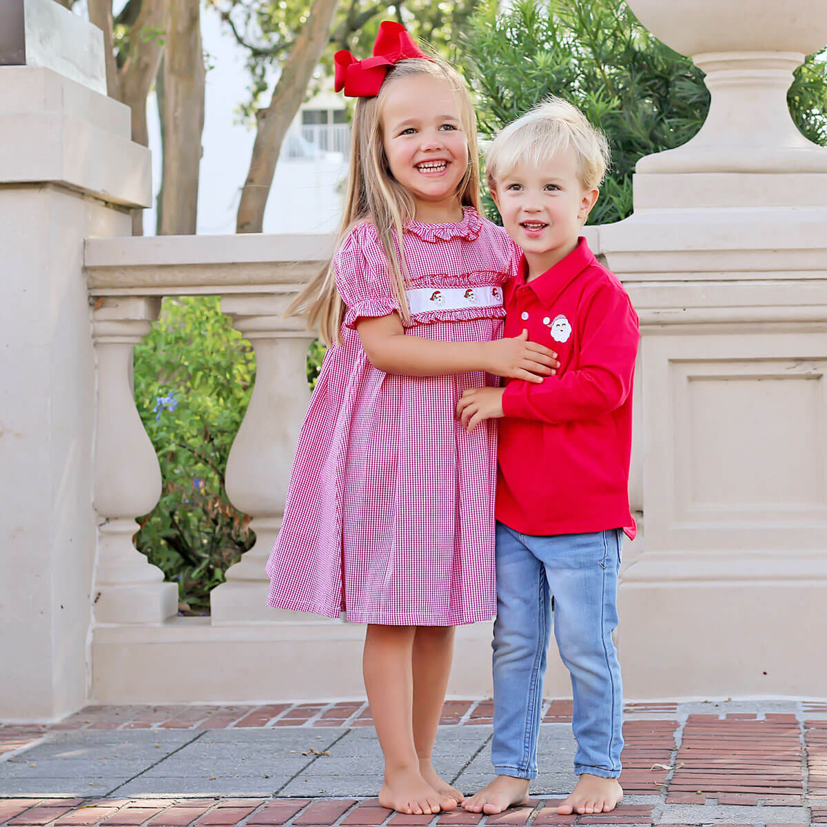 Happy Santa Red Long Sleeve Polo