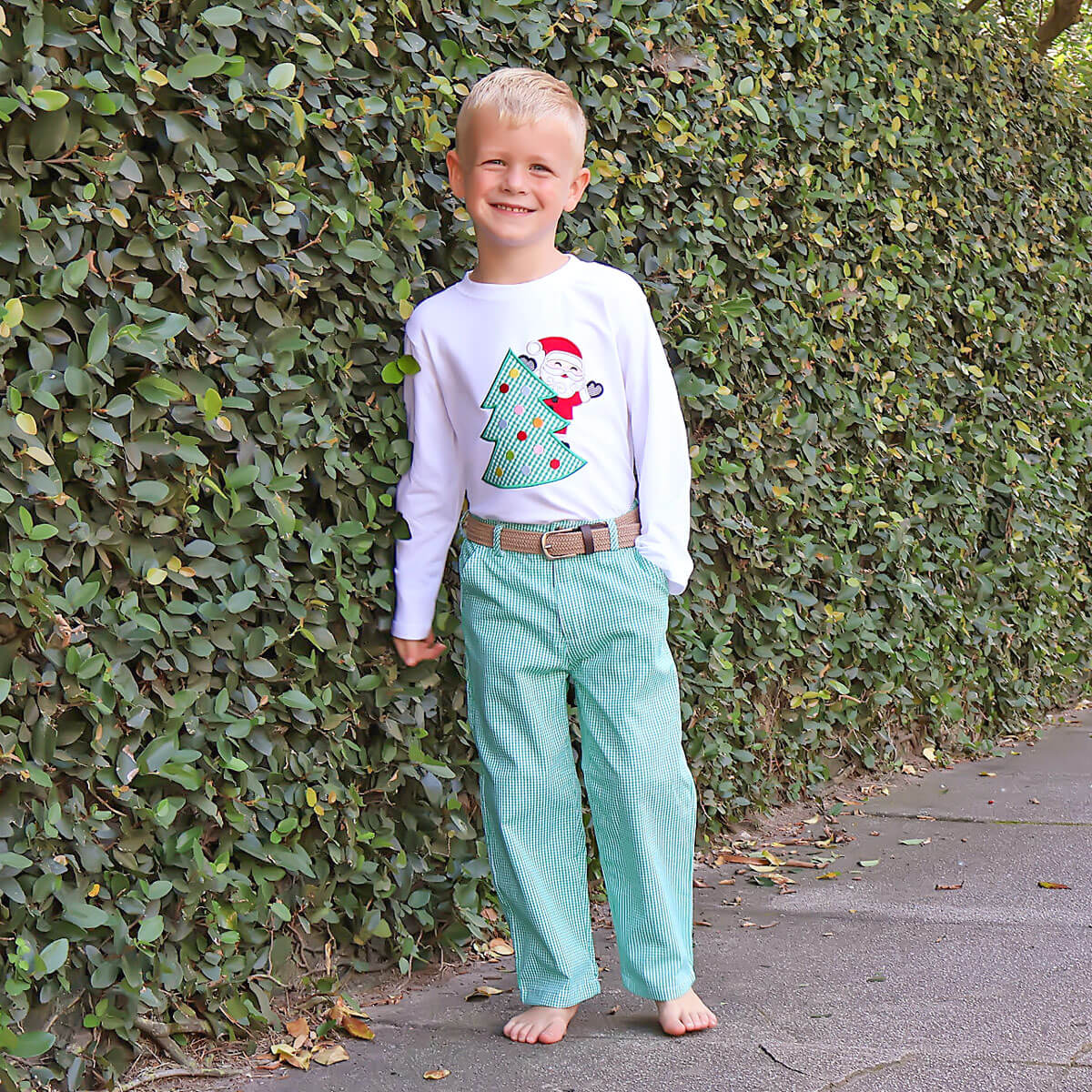Santa Christmas Tree White Long Sleeve Shirt