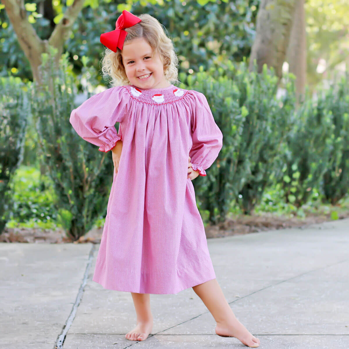 Santa's Favorite Smocked Long Sleeve Dress