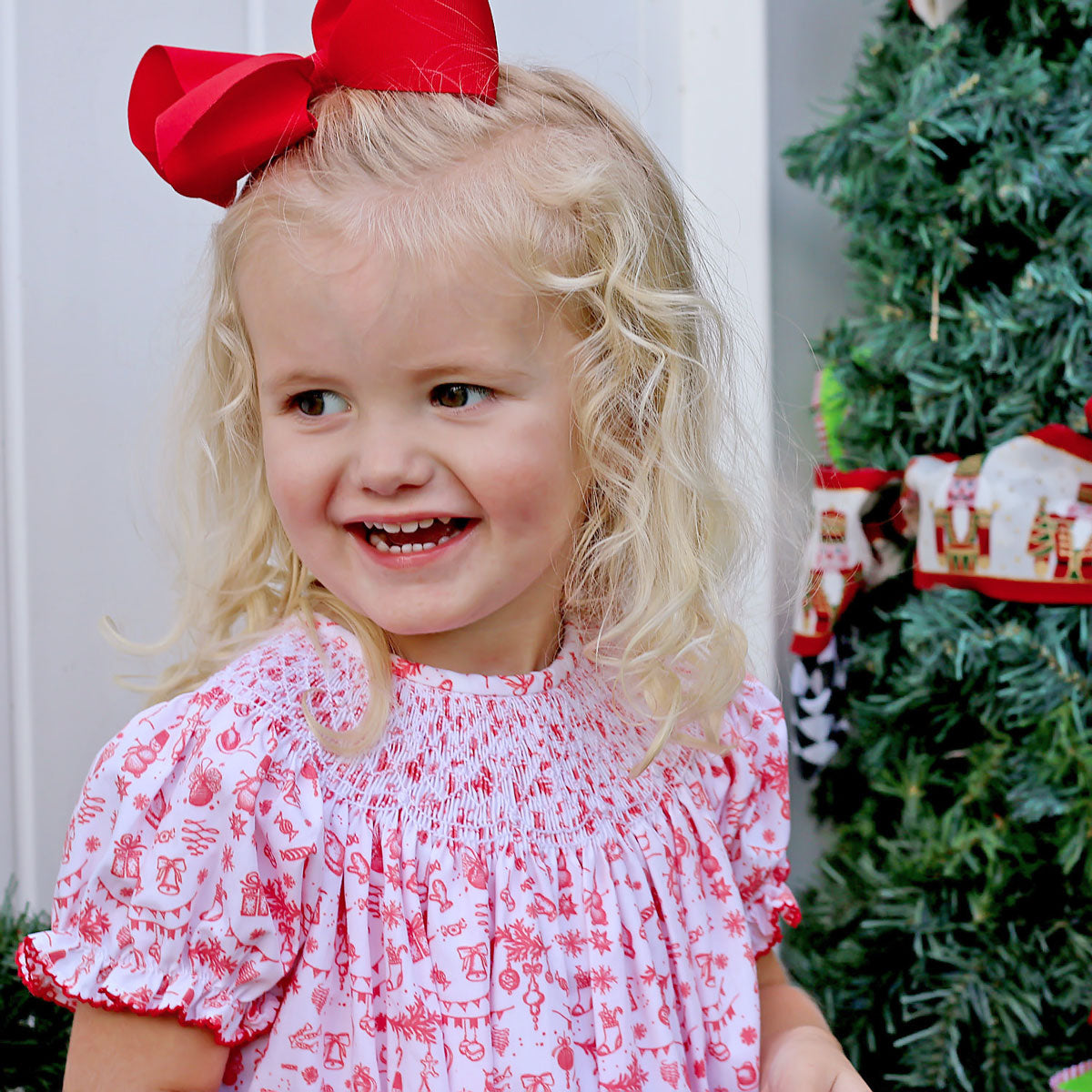 Christmas Wonderland Red Smocked Long Bubble