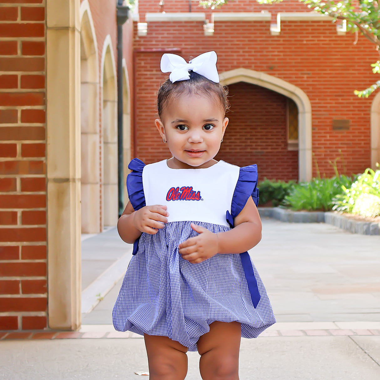 Ole Miss Embroidered Navy Gingham Bubble