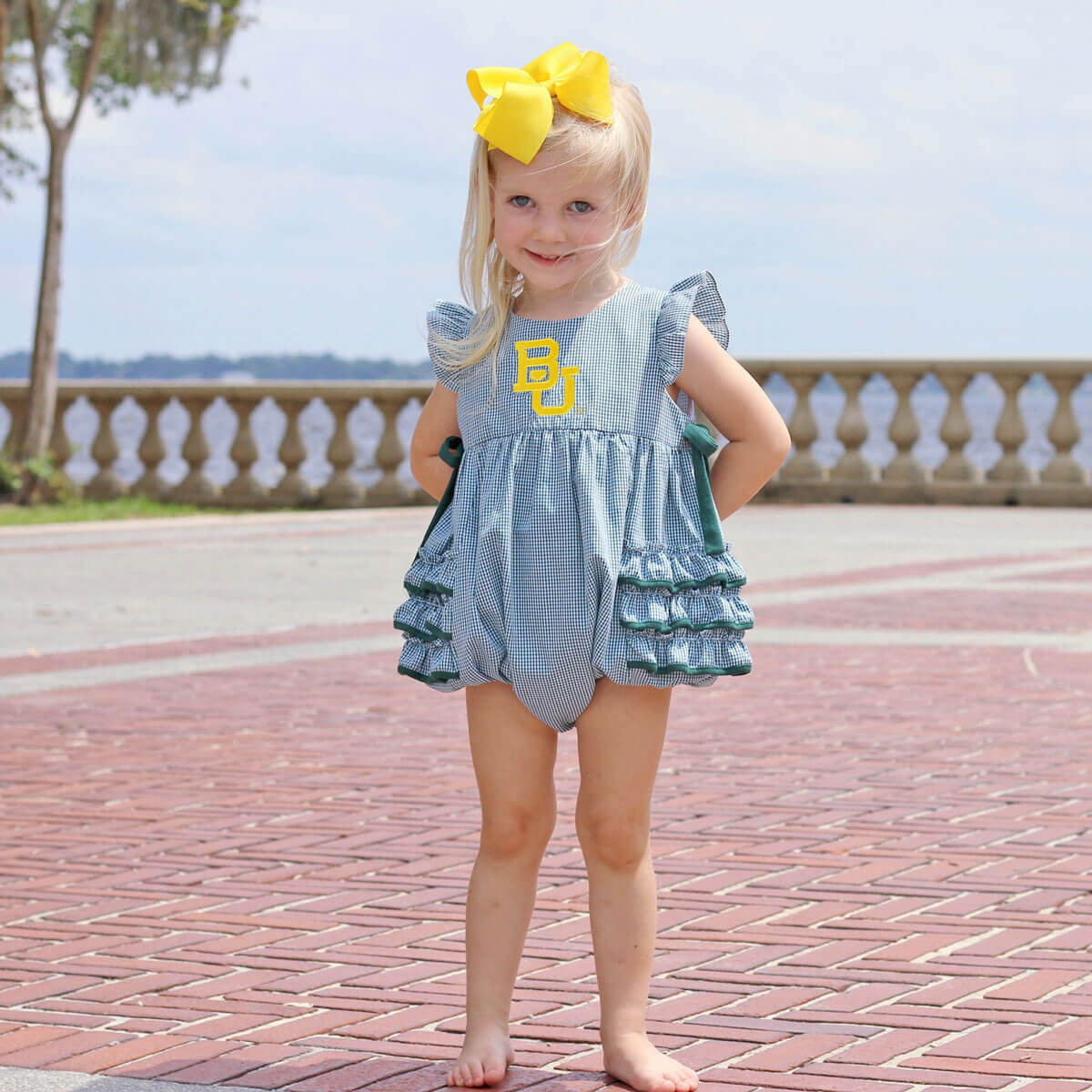 Baylor Embroidered Hunter Green Ruffle Bubble