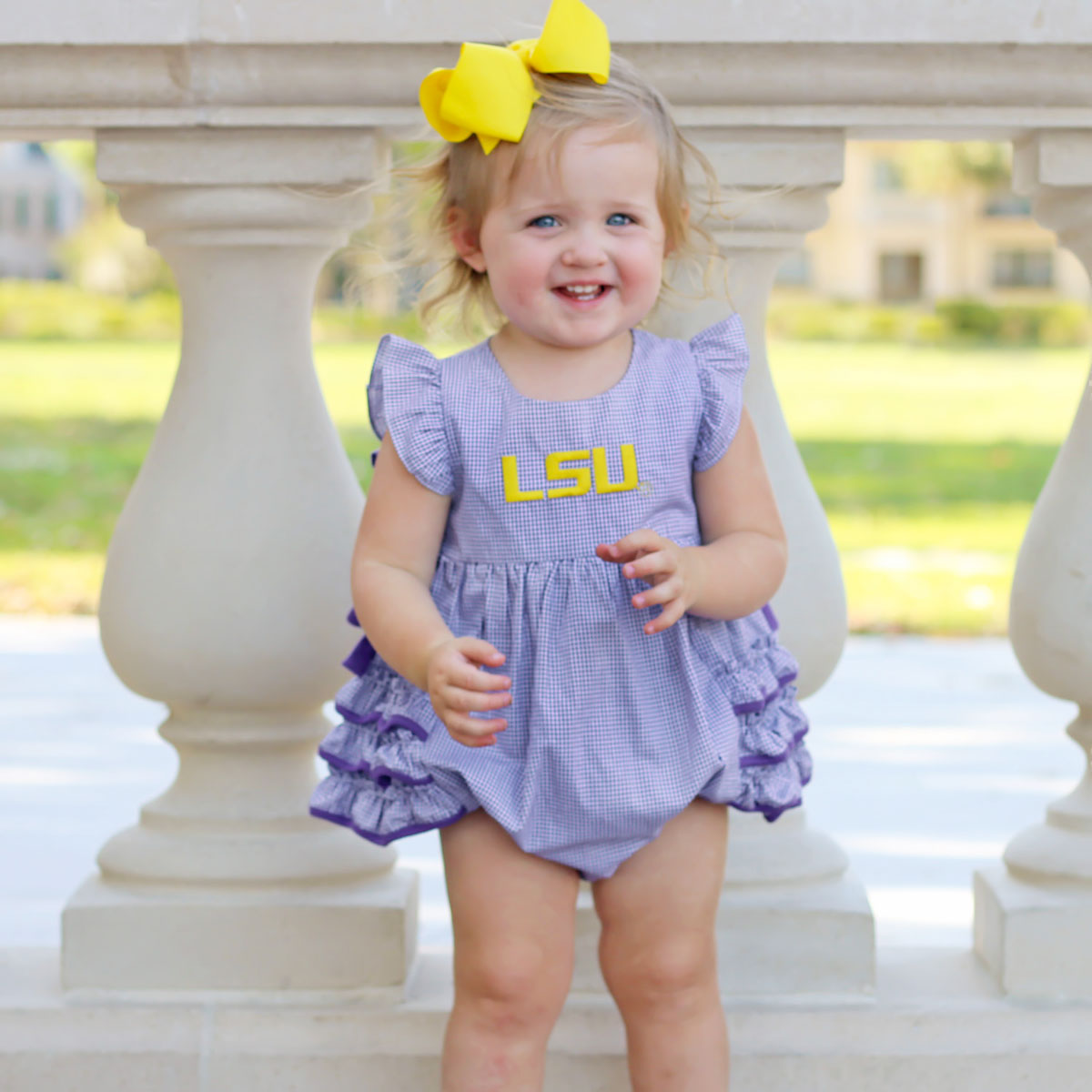 LSU Embroidered Purple Ruffle Bubble