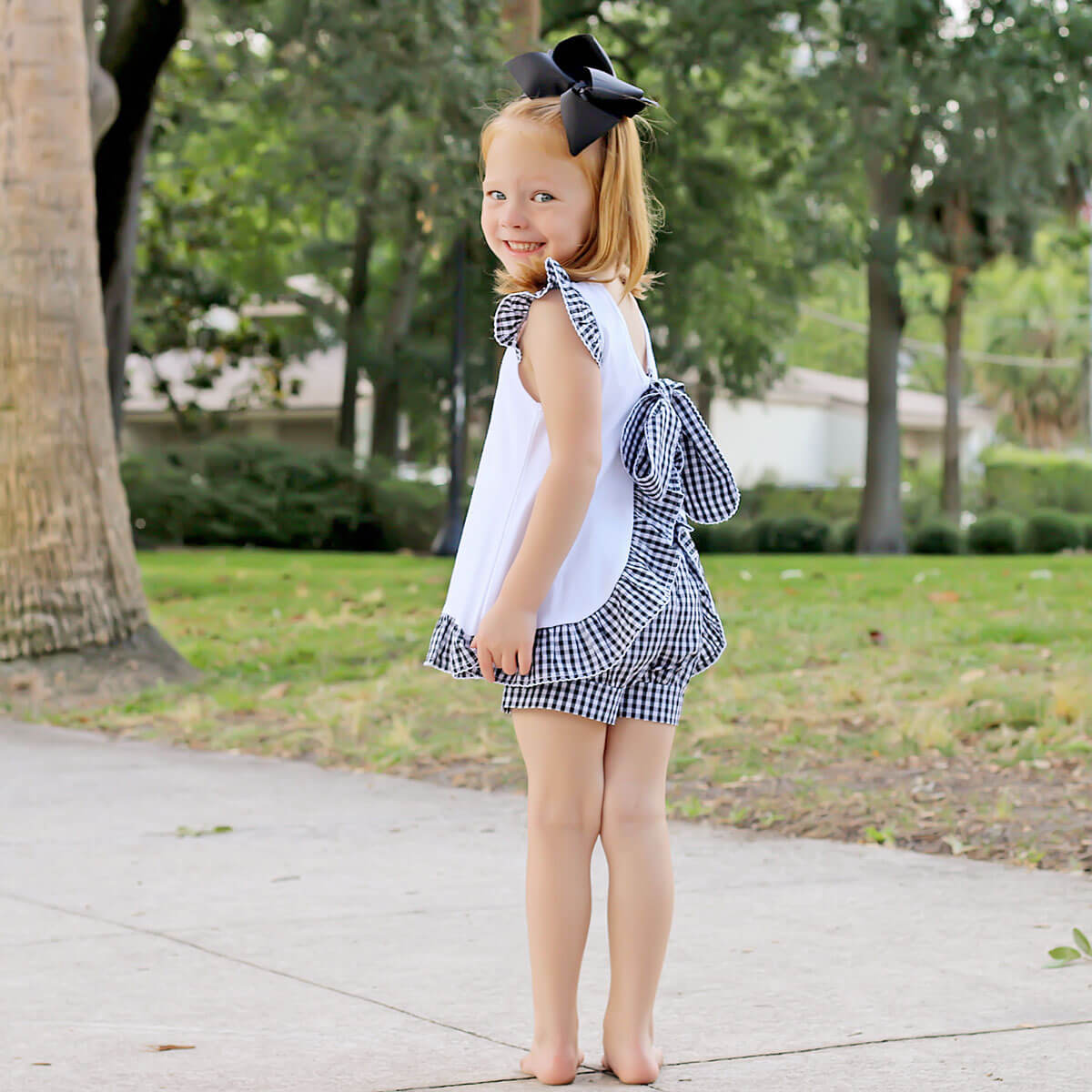 Black Gingham Tie Back Short Set