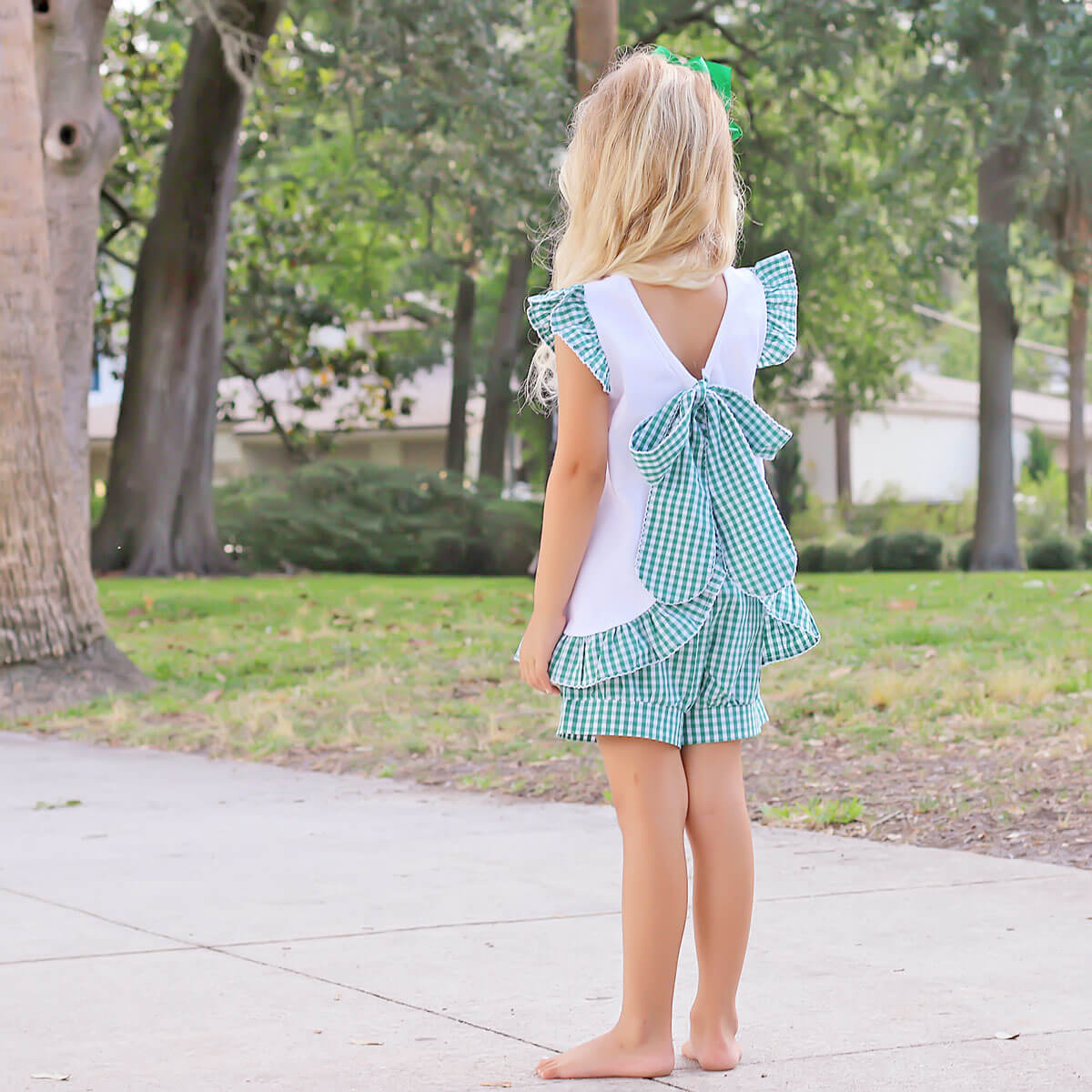 Green Gingham Tie Back Short Set