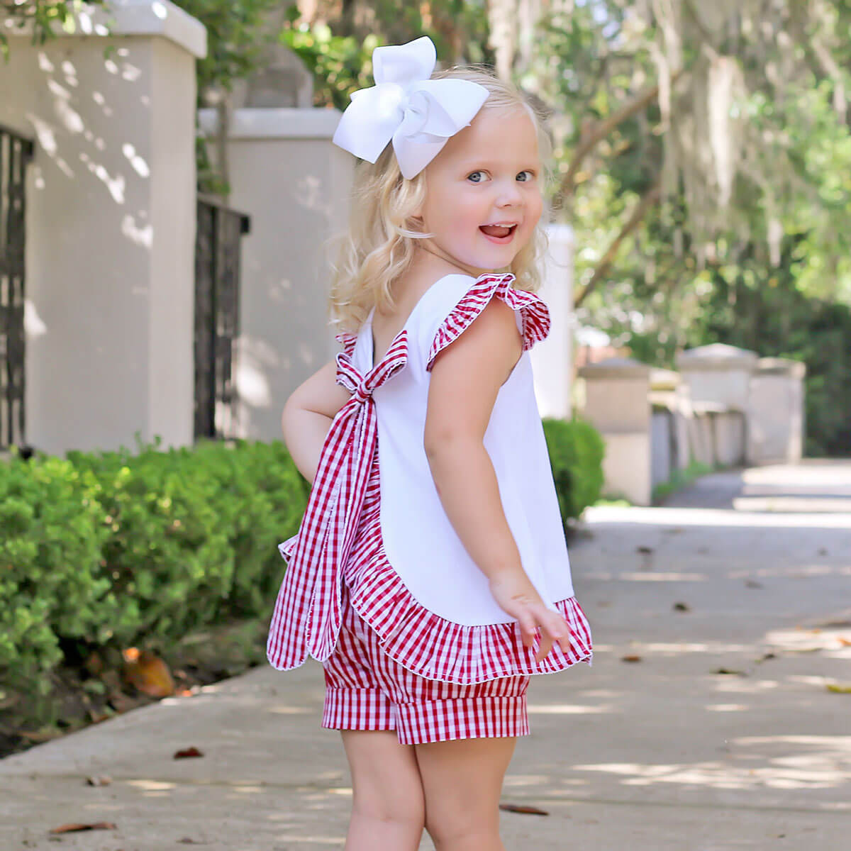 Maroon Gingham Tie Back Short Set