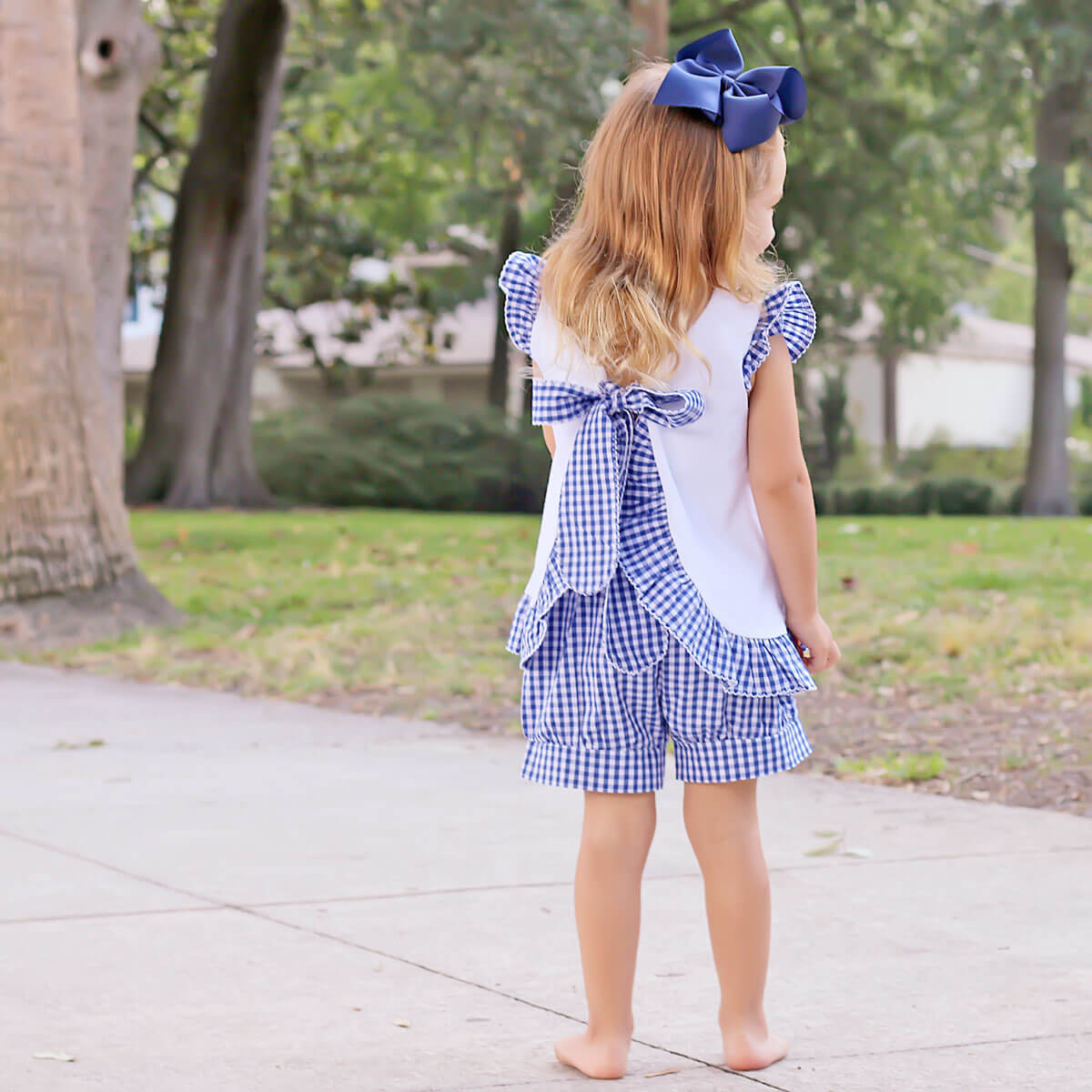 Navy Blue Gingham Tie Back Short Set