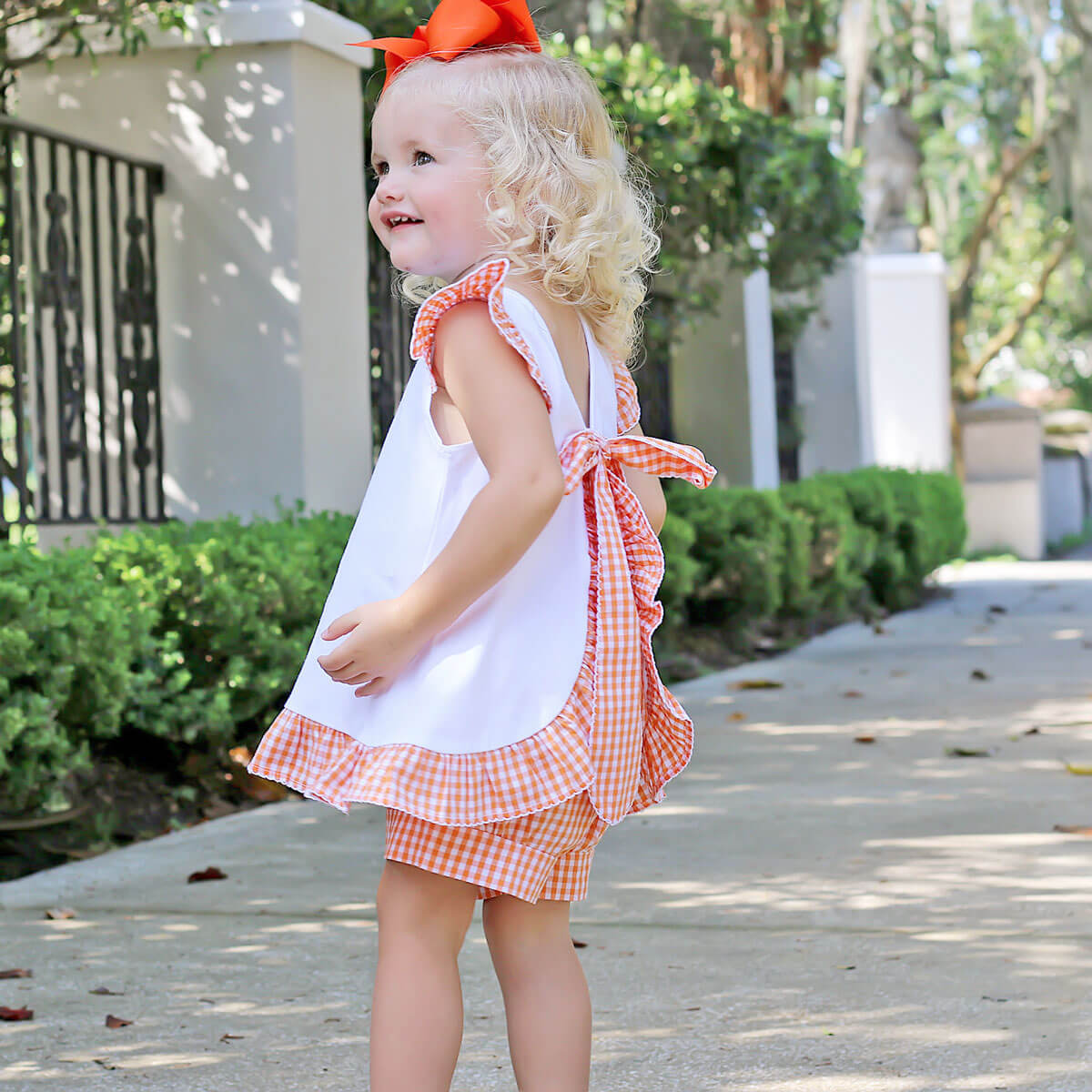 Orange Gingham Tie Back Short Set