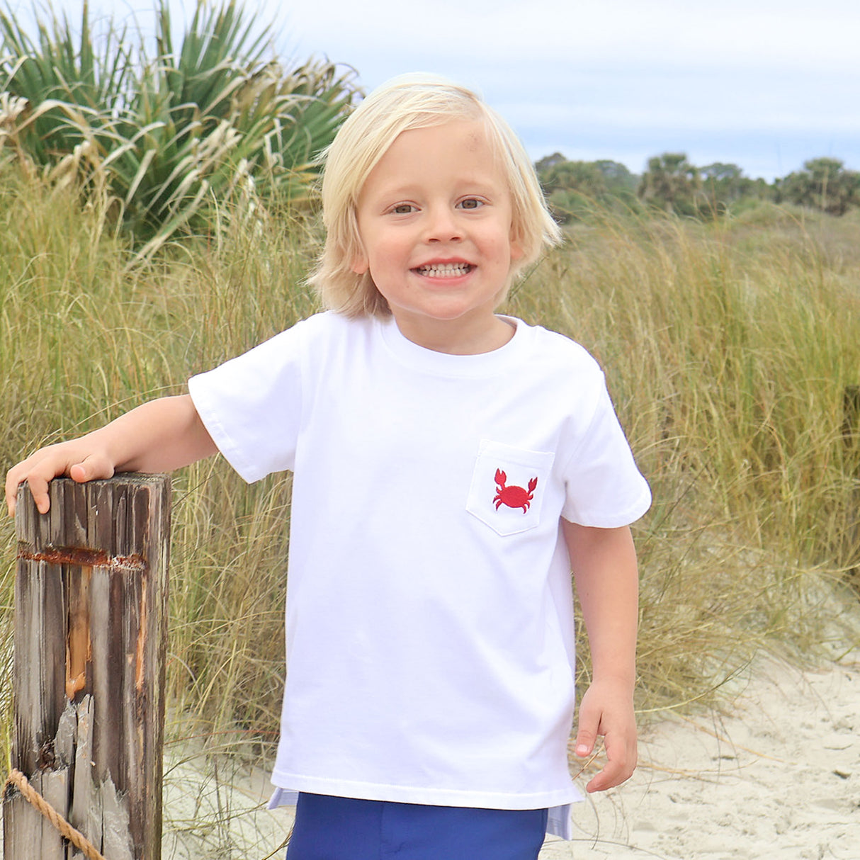 Crab White Short Sleeve Pocket Shirt