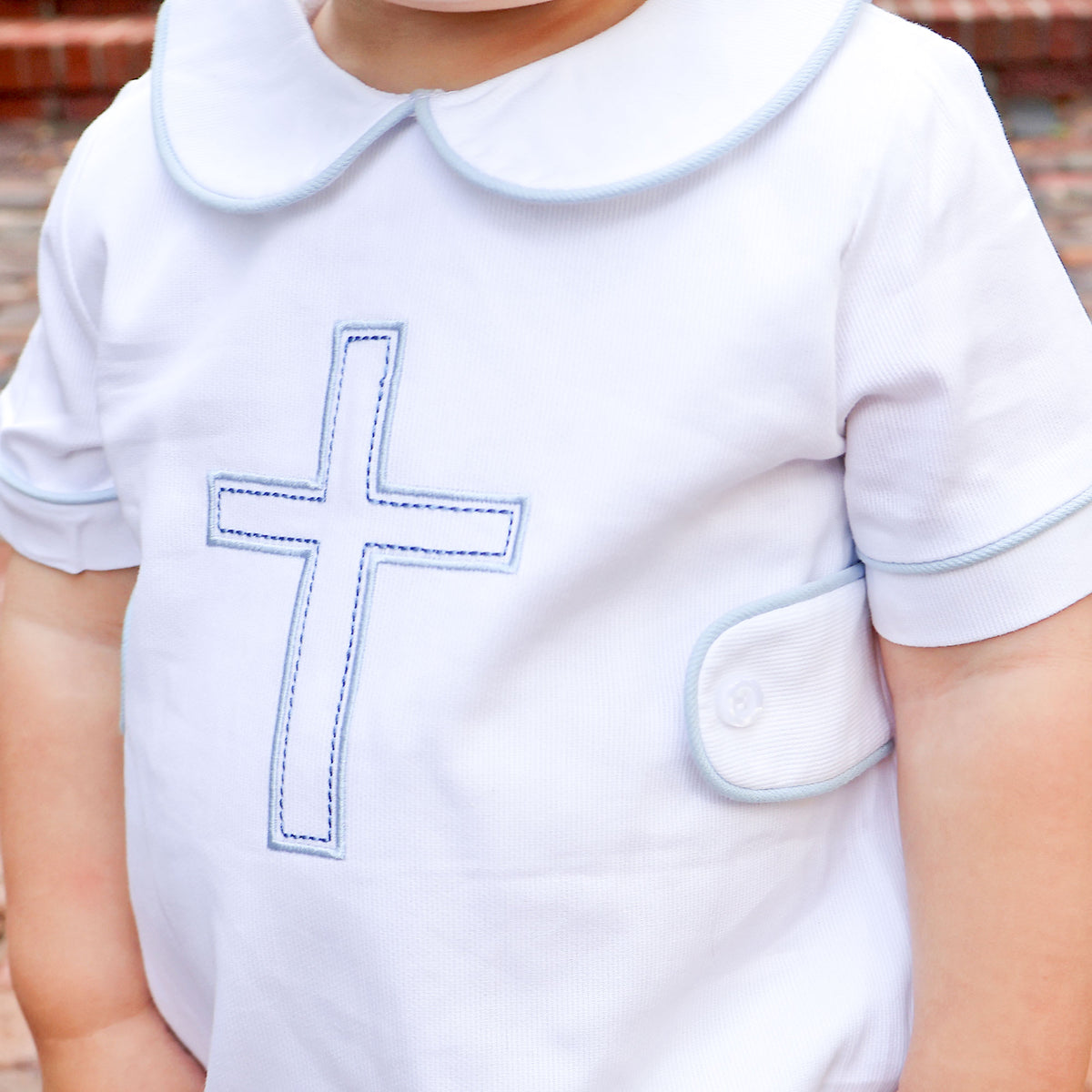 Cross Embroidered White Collared Bubble