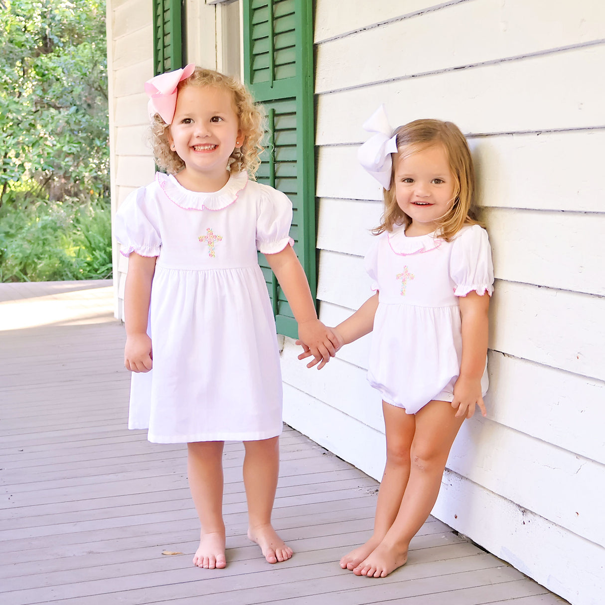 Cross Floral Embroidered White Collared Dress