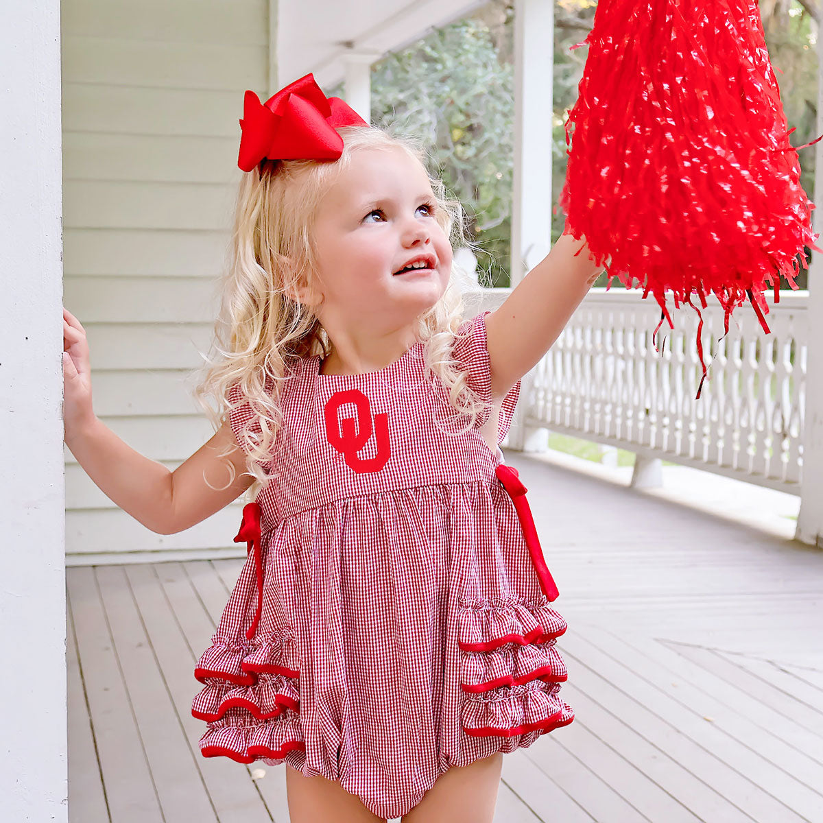 Oklahoma Embroidered Red Ruffle Bubble