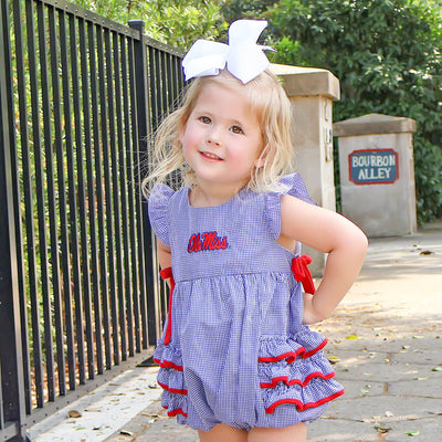 Ole Miss Embroidered Navy Ruffle Bubble