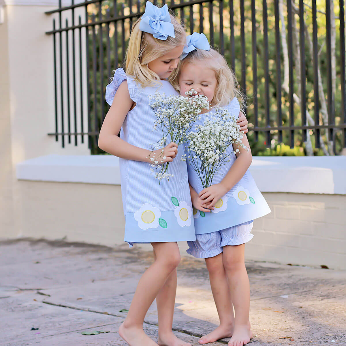 Daisy Appliqué Blue Stripe Emery Bloomer Set