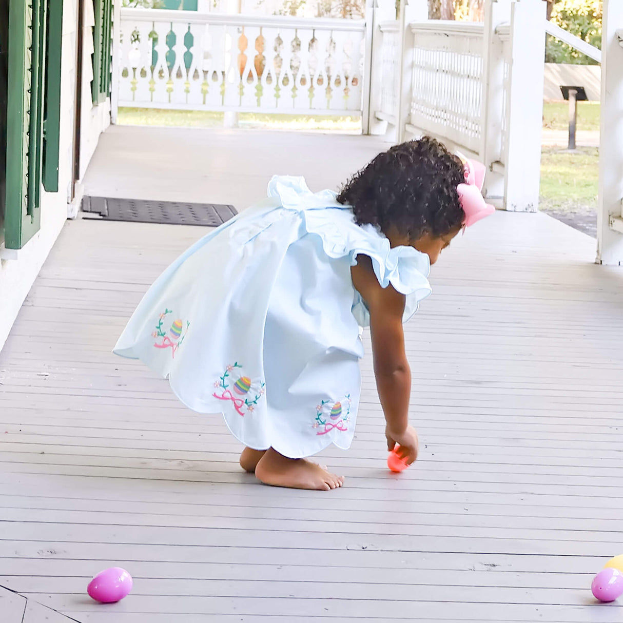 Easter Eggs & Bows Light Blue Lacey Dress