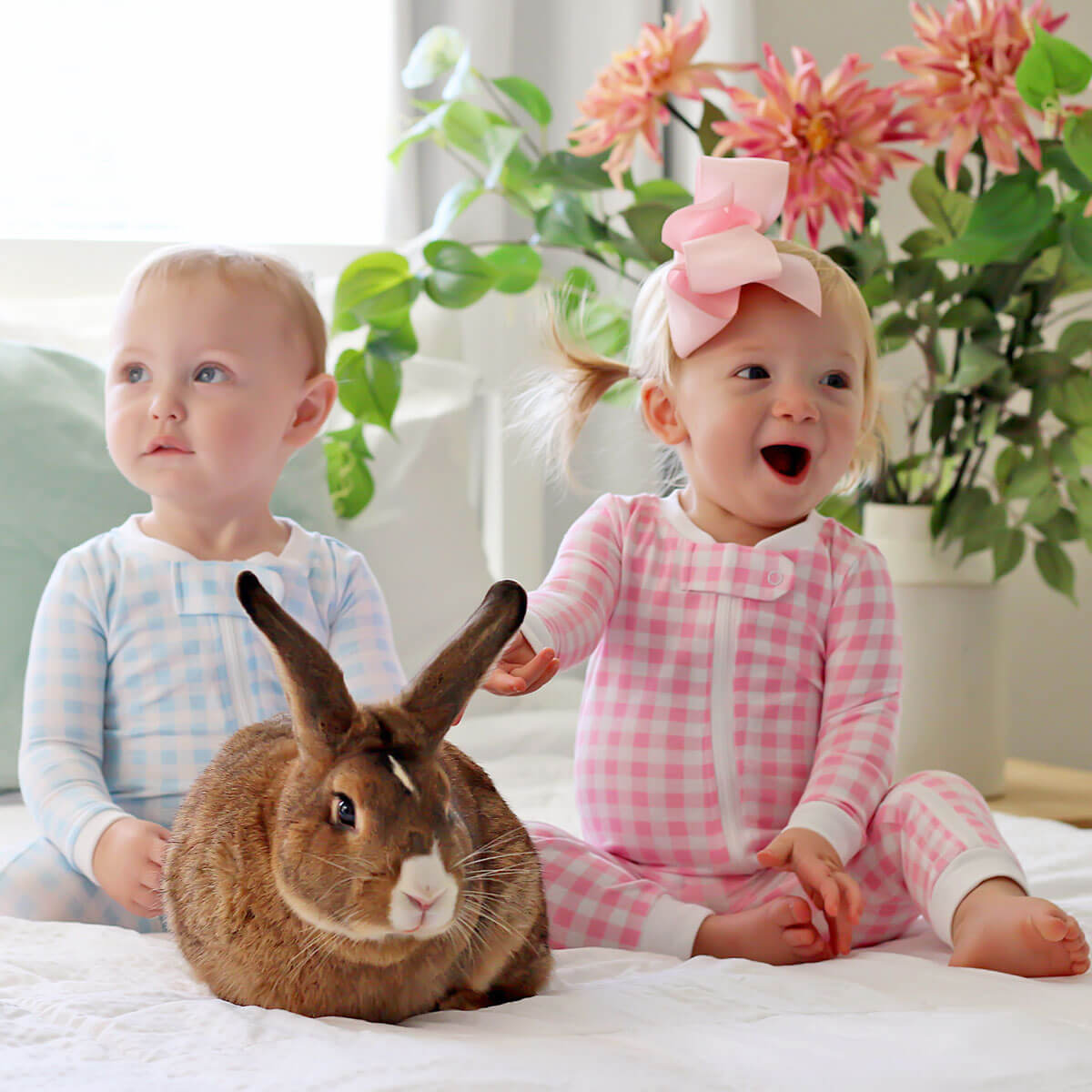 Bunny Tail Blue Gingham Zip Sleeper