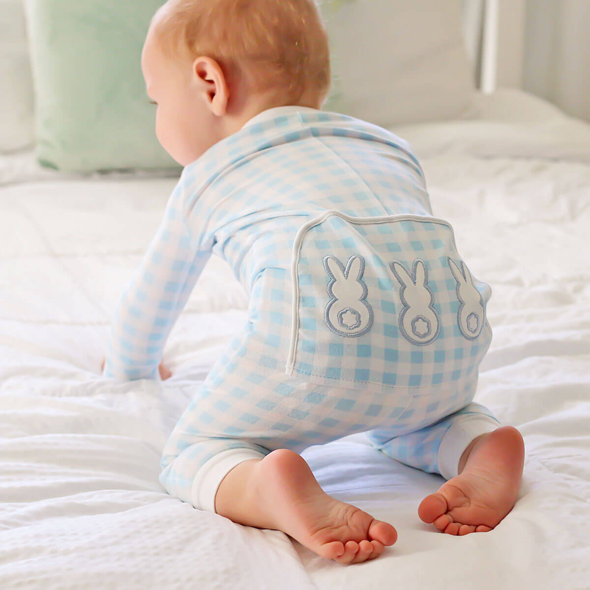 Bunny Tail Blue Gingham Zip Sleeper
