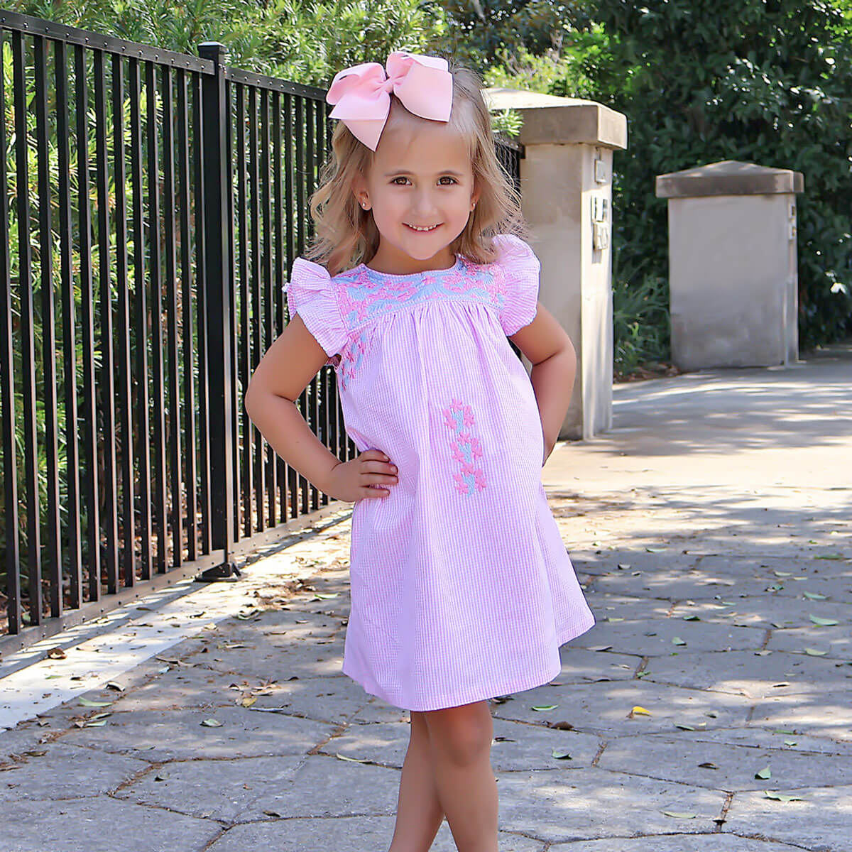 Pink Gingham Embroidered Beach Dress