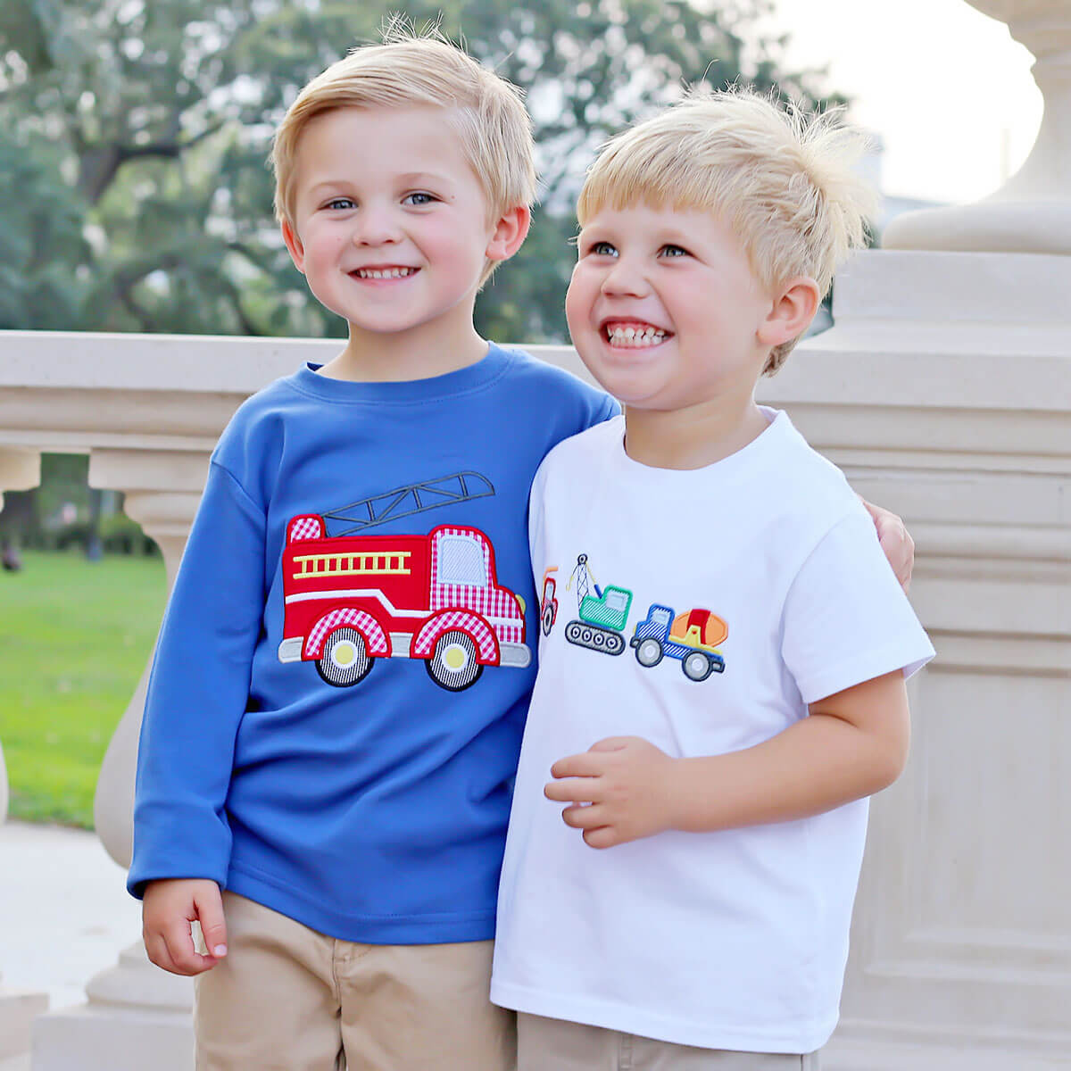 Construction Trucks Applique White Short Sleeve Shirt