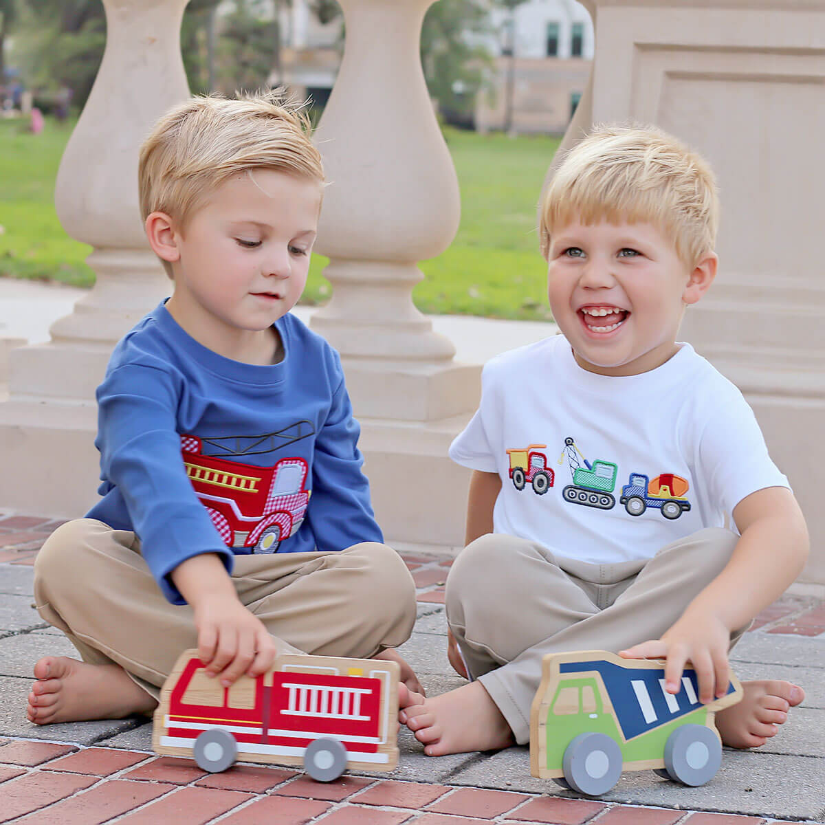 Construction Trucks Applique White Short Sleeve Shirt