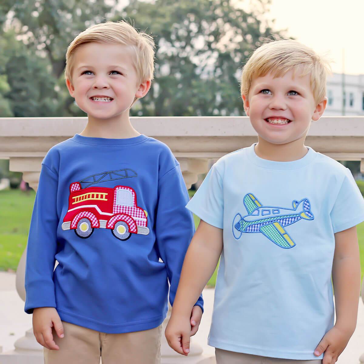 Airplane Applique Light Blue Short Sleeve Shirt