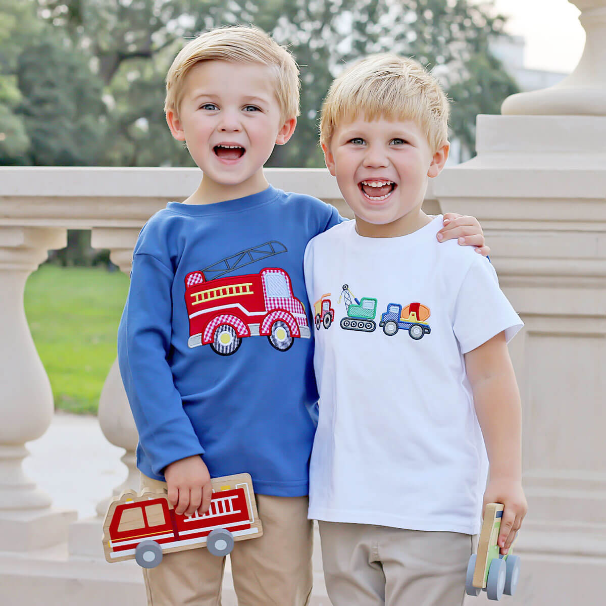 Construction Trucks Applique White Short Sleeve Shirt