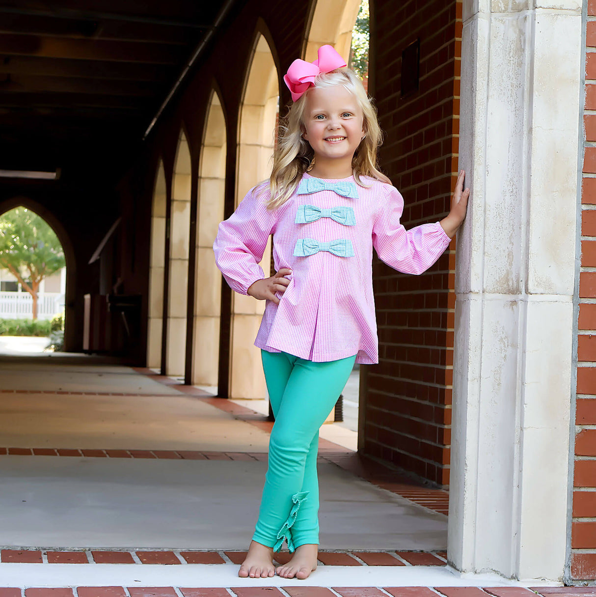 Mint Green & Pink Gingham Coco Legging Set
