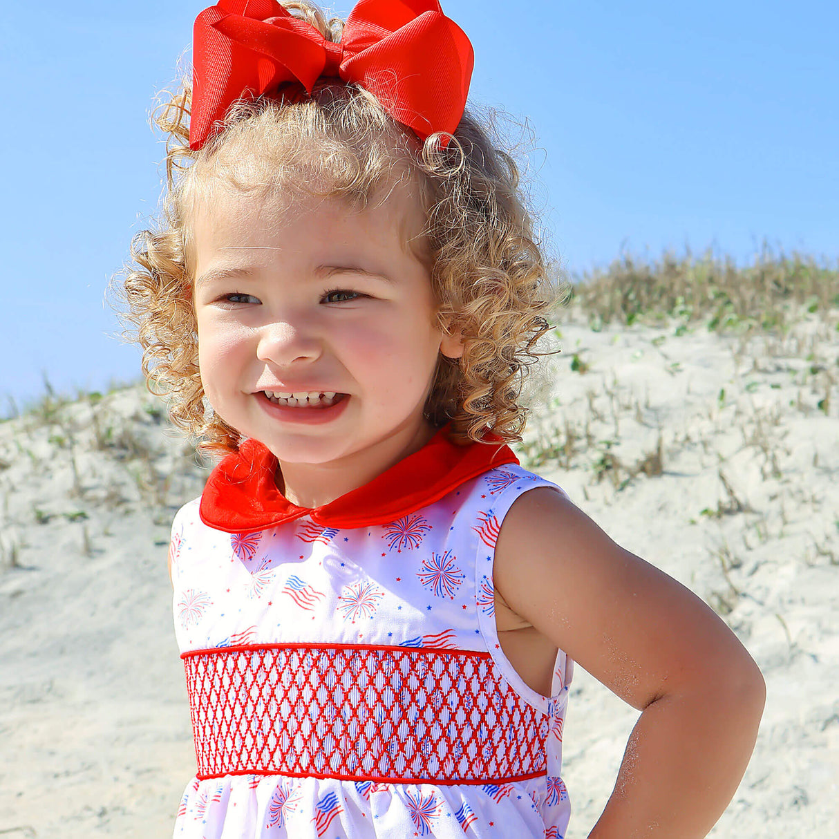 Sparkling 4th Of July Smocked Collared Dress
