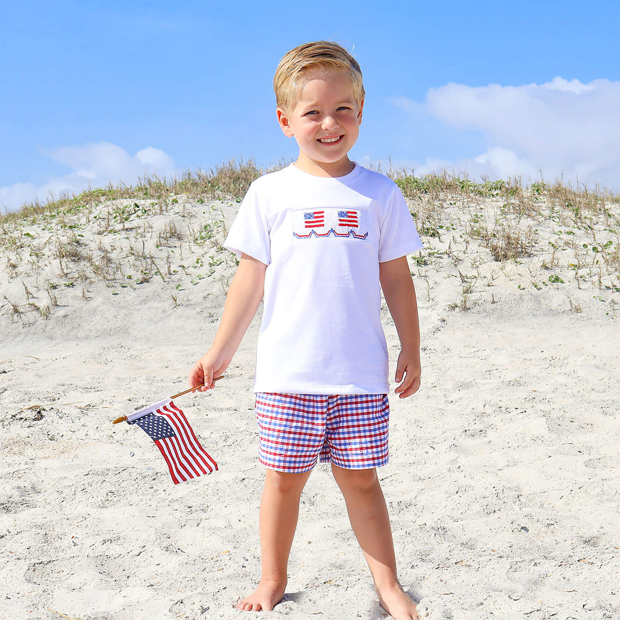 Dazzling Stars Red Plaid Smocked Short Set