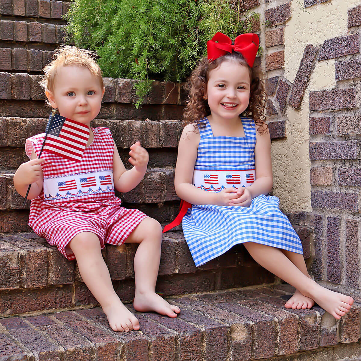 American Flag Smocked Red Gingham Jon Jon