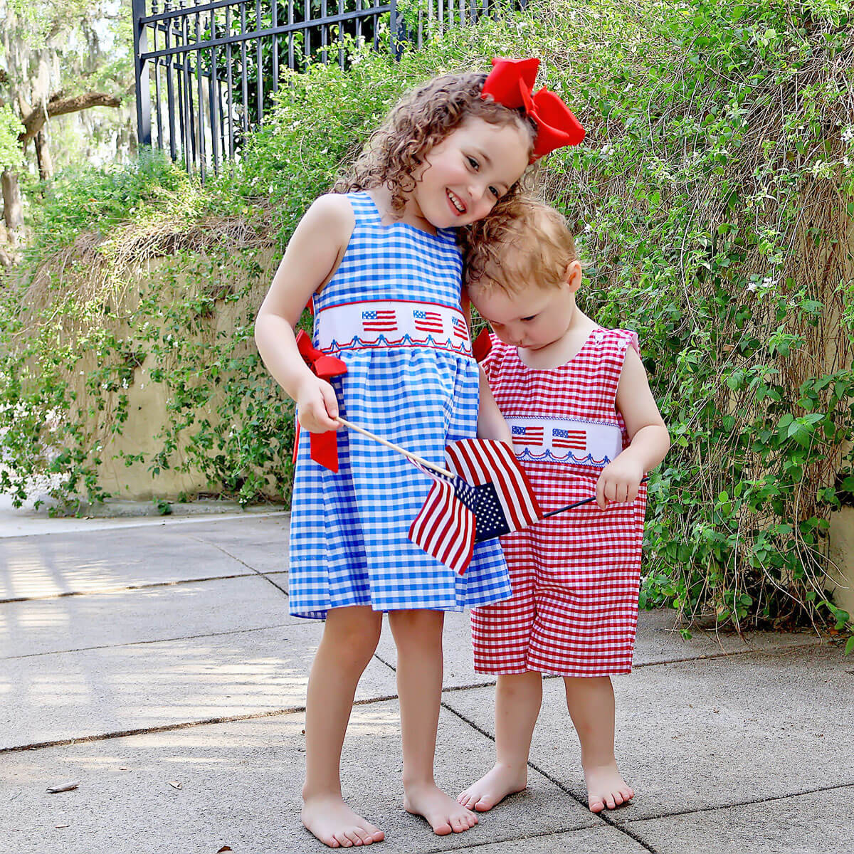 American Flag Smocked Red Gingham Jon Jon