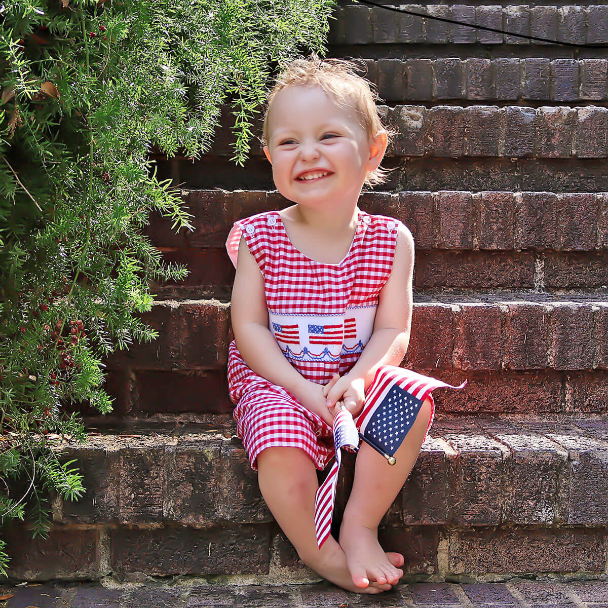 American Flag Smocked Red Gingham Jon Jon