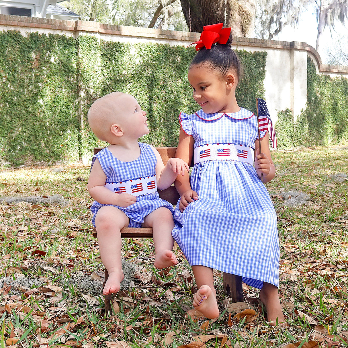 Raise the Flag Blue Gingham Smocked Collared Dress