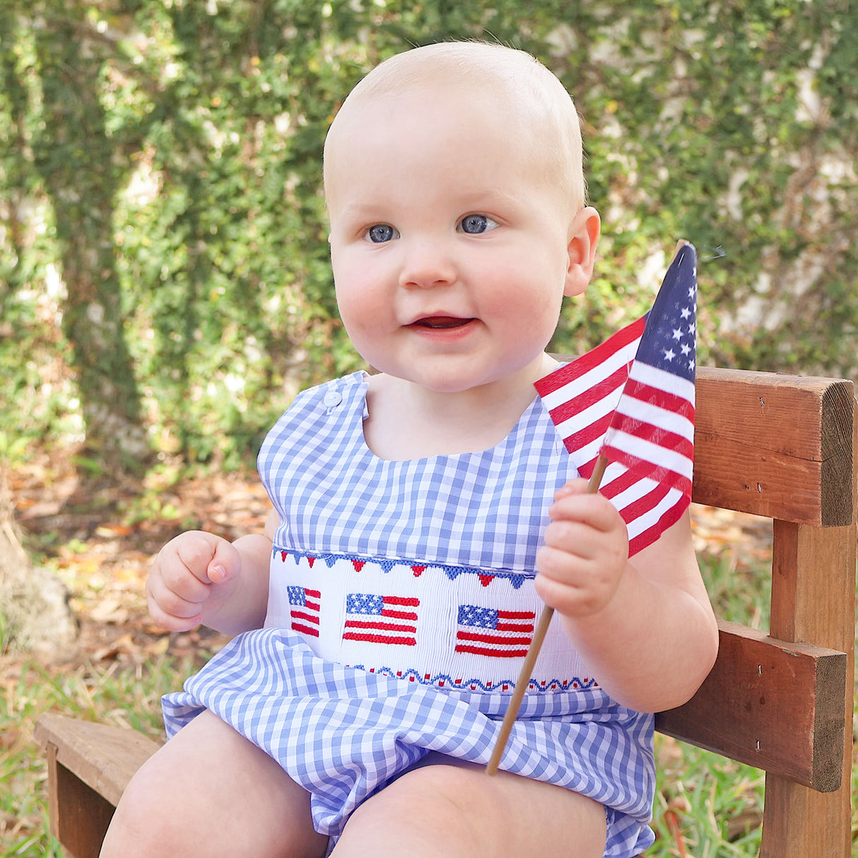 Raise the Flag Blue Gingham Smocked Sun Bubble