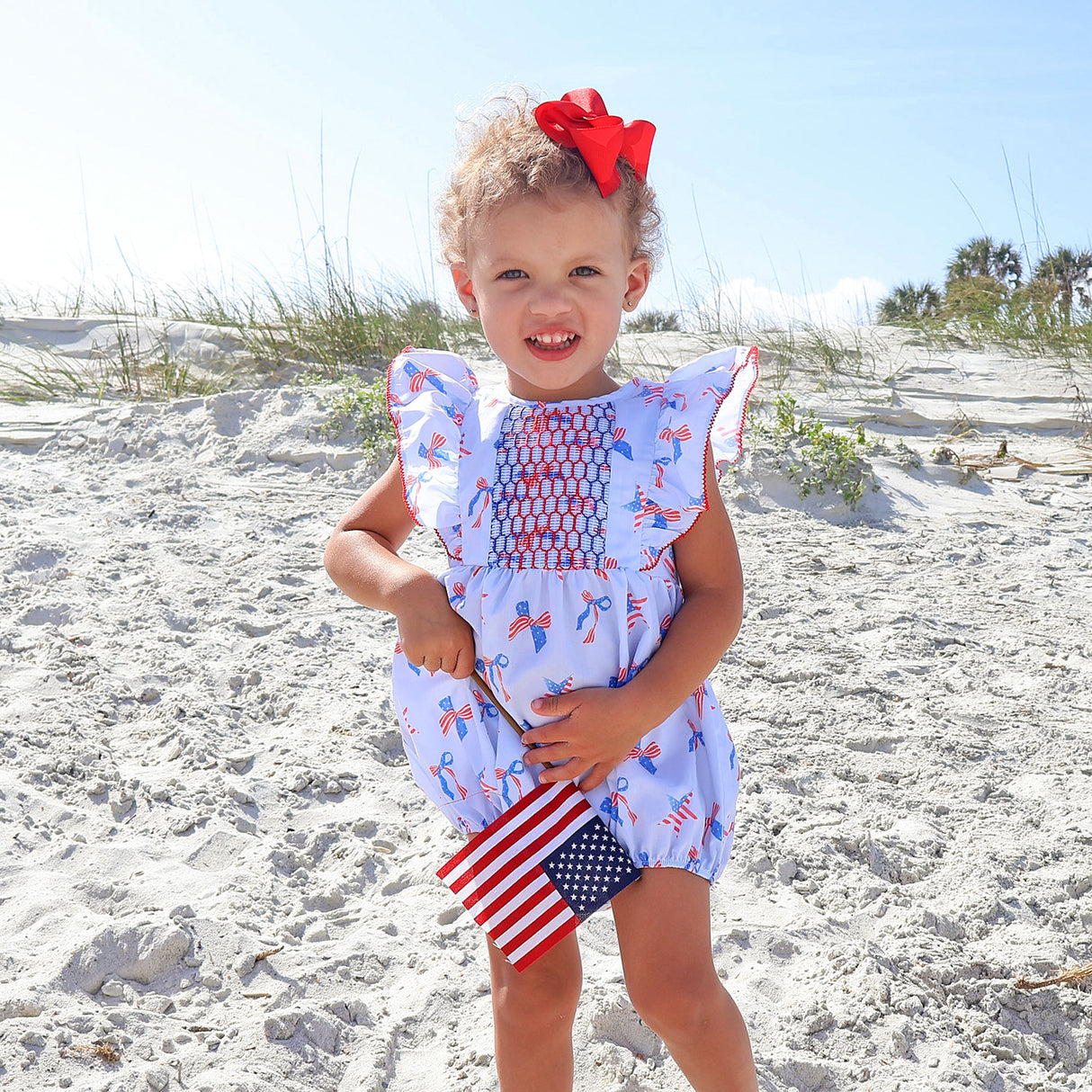 Patriotic & Bows Smocked Rachel Bubble