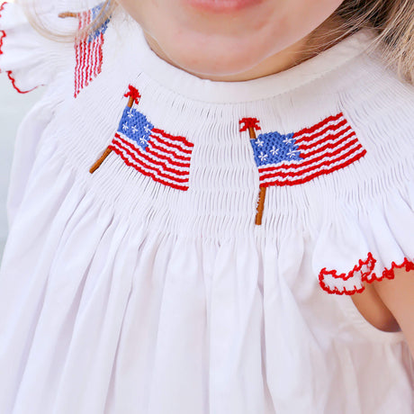 Flag Smocked Royal Check Angel Sleeve Short Set