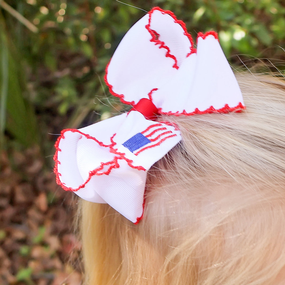 Flag Embroidered Hair Bow