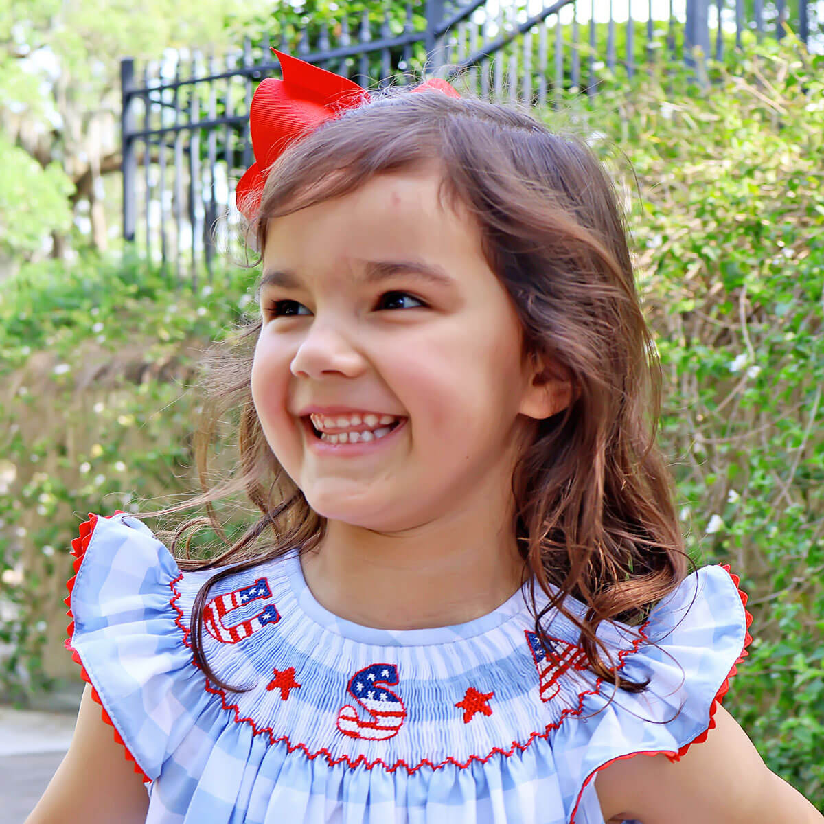 USA Smocked Blue Check Angel Sleeve Dress