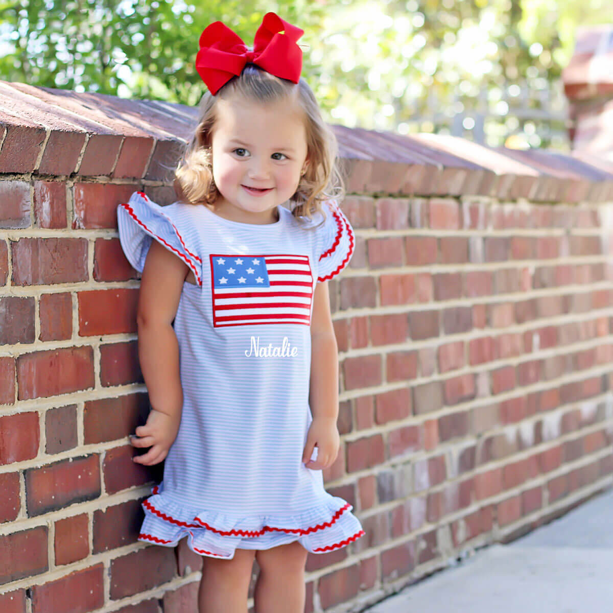 Flag Applique Light Blue Stripe Milly Dress