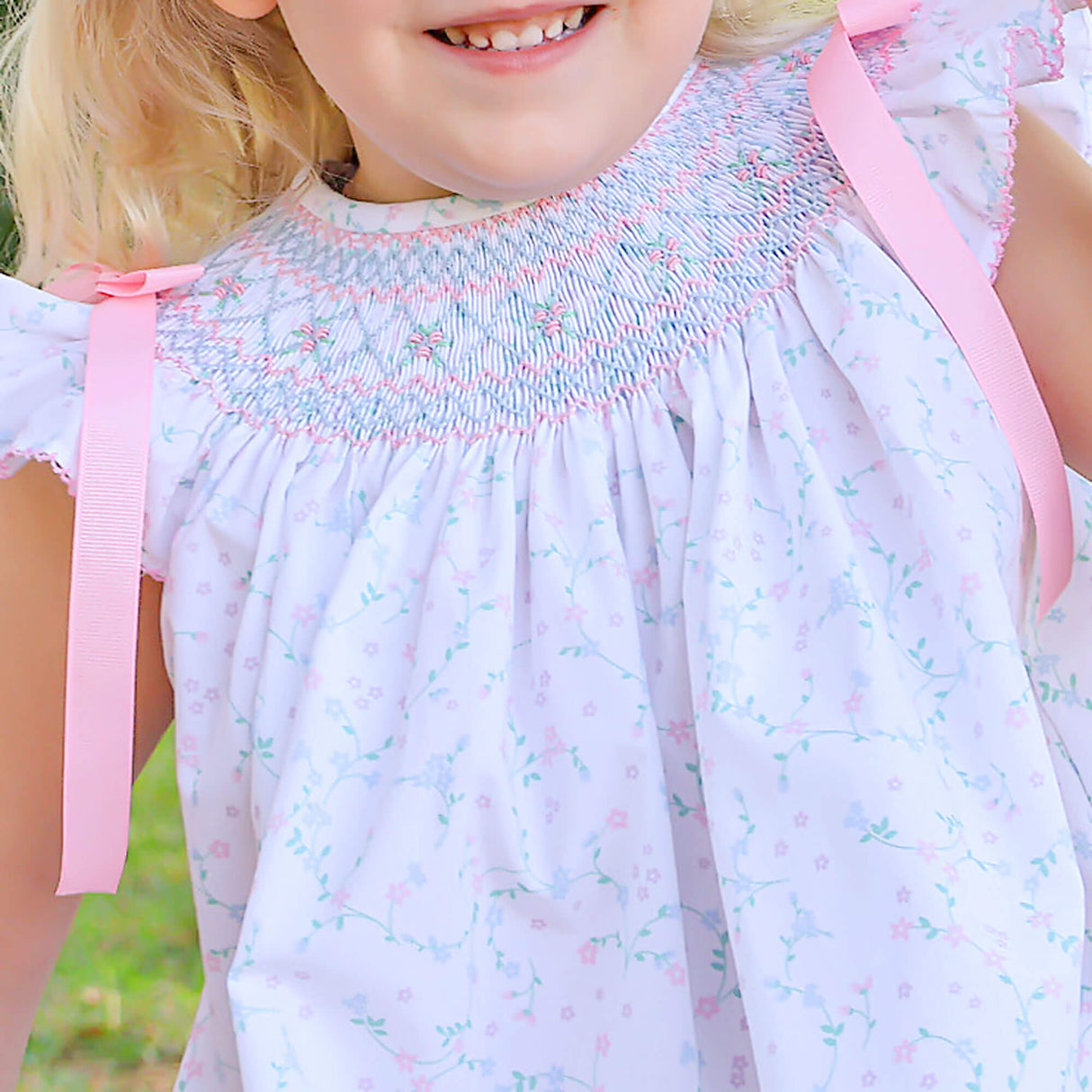 Dainty Floral Smocked Bow Dress