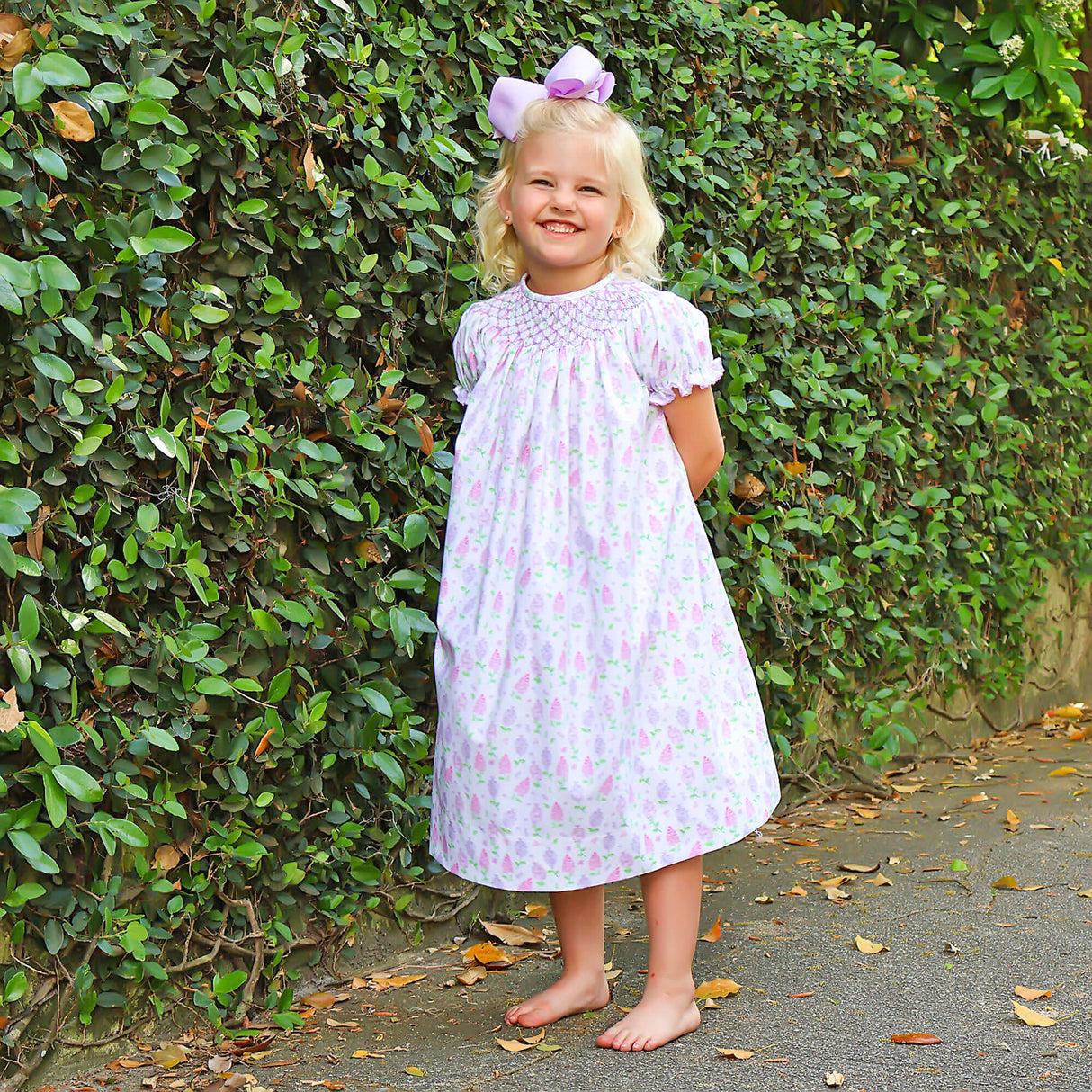 Hydrangea Floral Lavender Smocked Bishop Dress