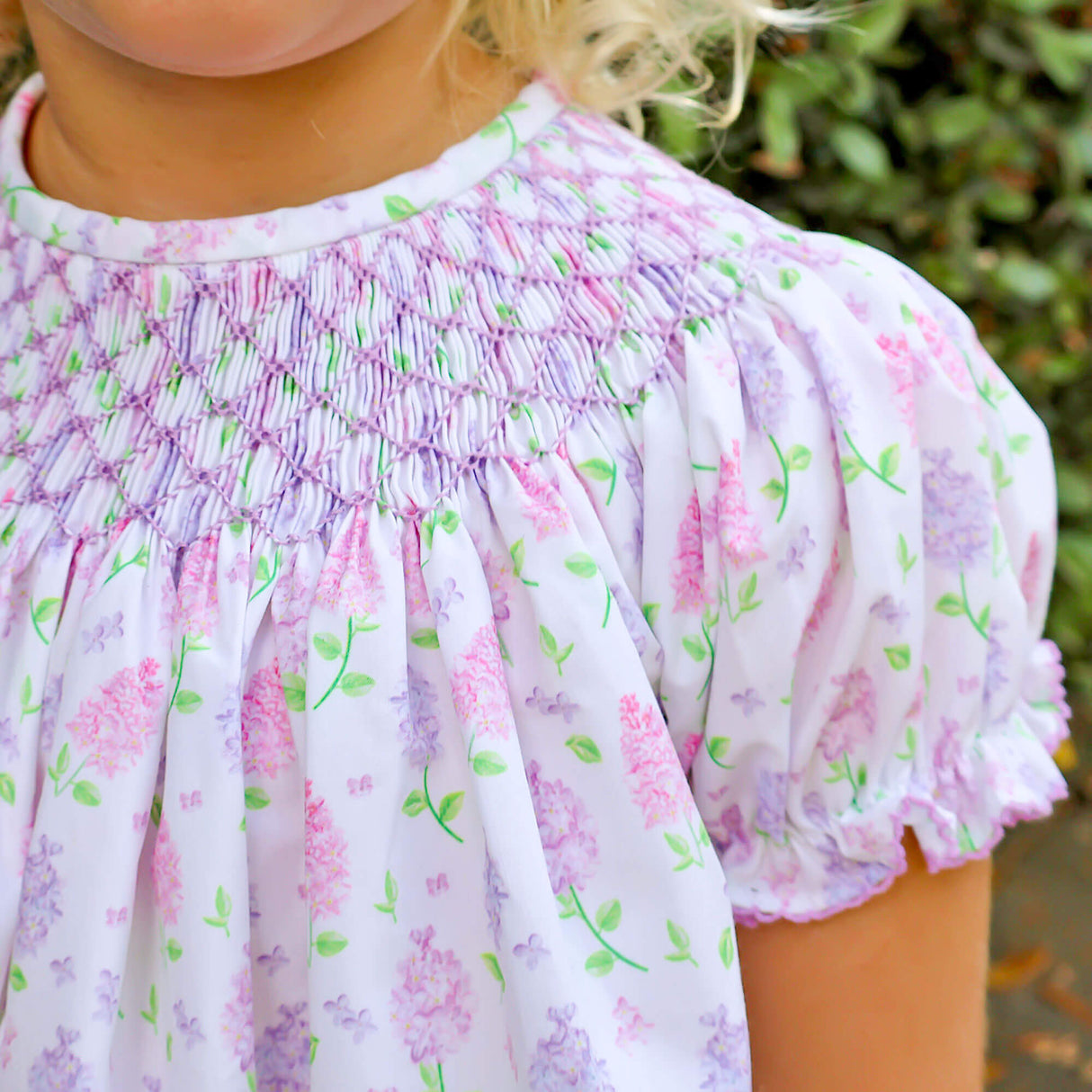 Hydrangea Floral Lavender Smocked Bishop Dress