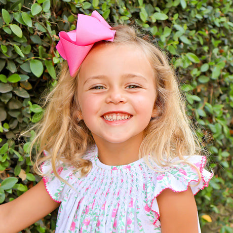 Pink Rose Floral Smocked Angel Sleeve Dress