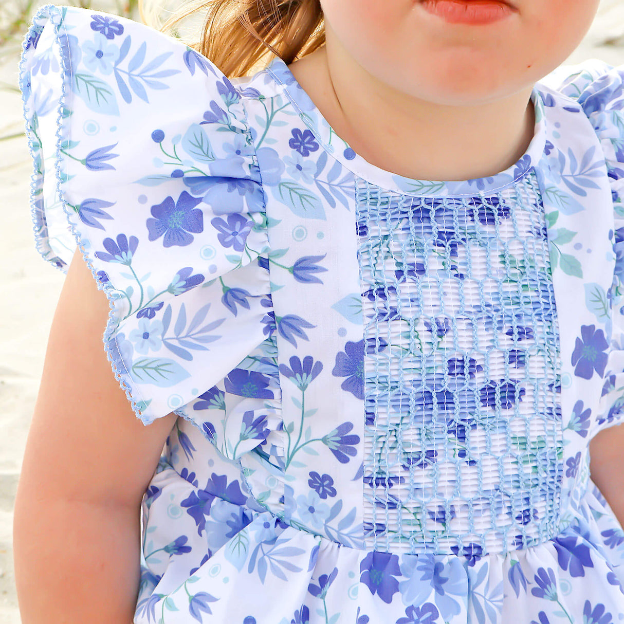 Petal Dream Blue Smocked Rachel Bubble