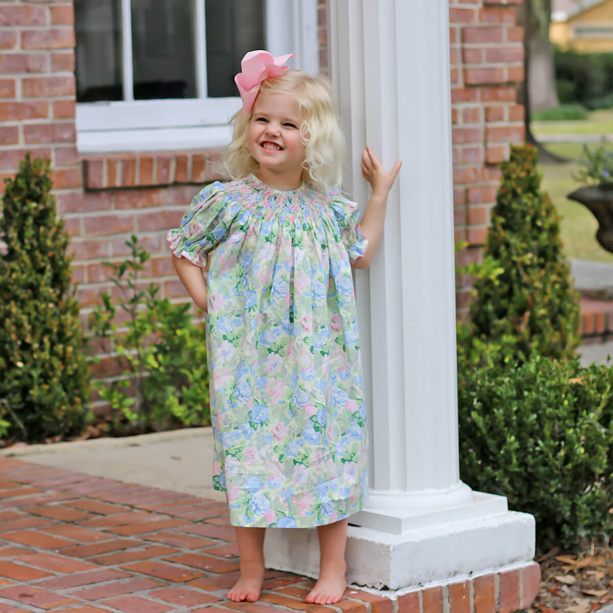 Sunny Days Floral Smocked Bishop Dress